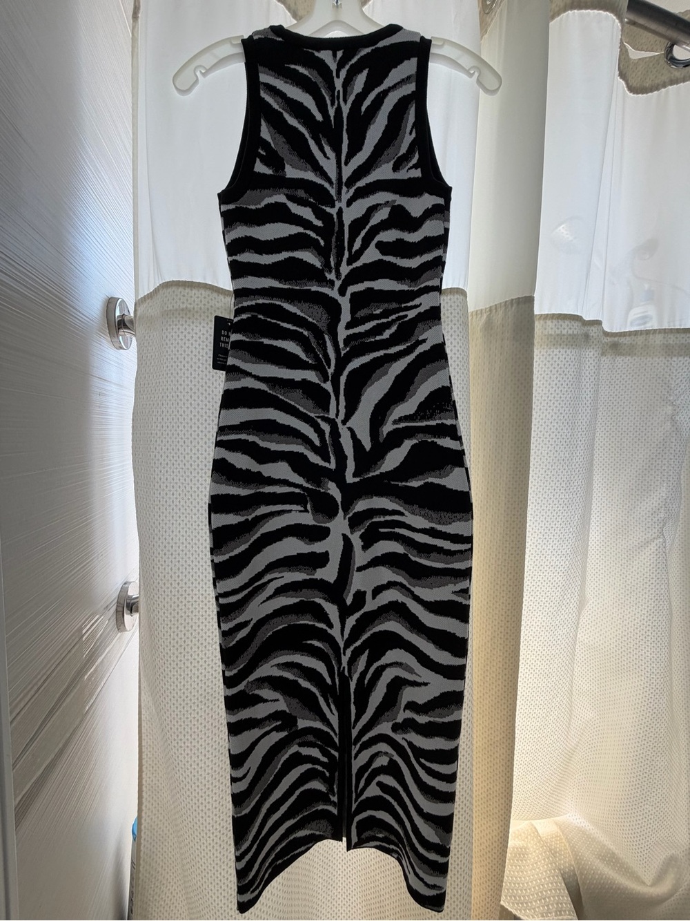 Express Sleeveless Zebra-Print Midi Dress in Black and Gray